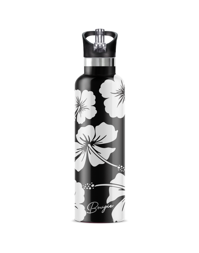 25 oz Insulated Flip'n'Sip Bottle | Aloha black and white hibiscus