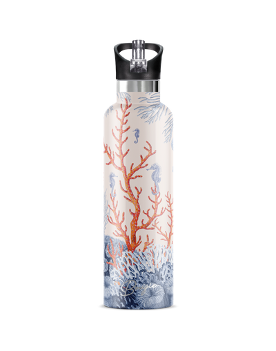 25 oz Insulated Flip'n'Sip Bottle | Ocean Theme Seahorses Coral Stainless Steel