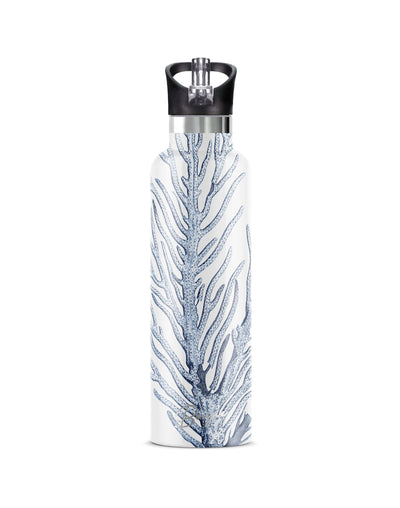 Akoa 25oz. Insulated Water Bottle  white background with black lid Coral Reef Print