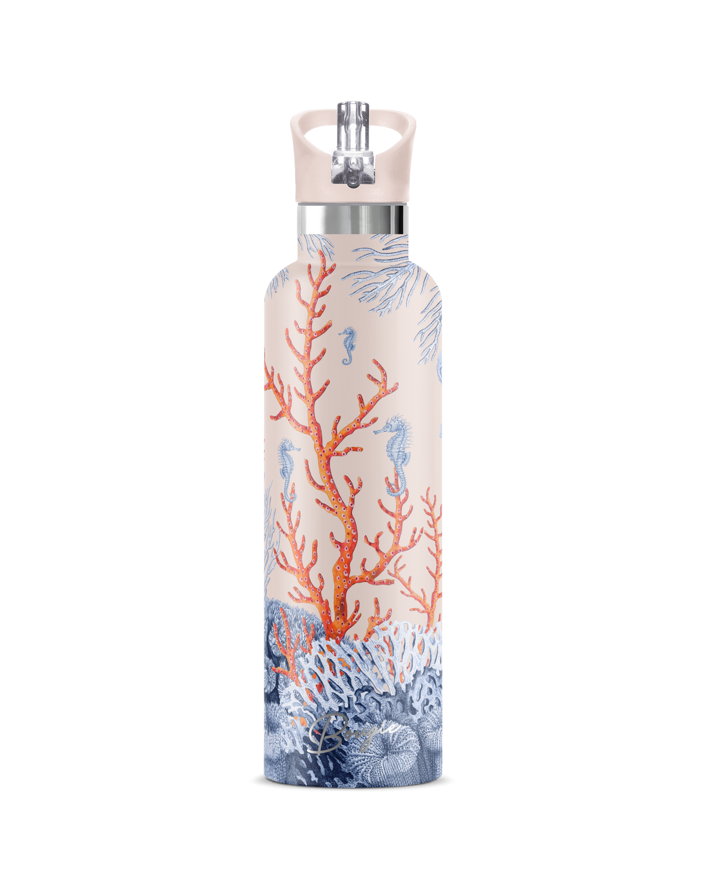 Sea horse and coral design with matching light pink flip n sip lid