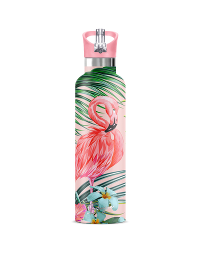 Pink Flamingo with tropical foliage and matching pink lid