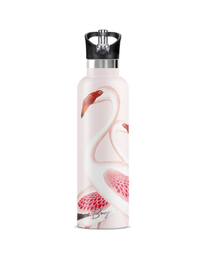 Puna | 25oz. Insulated Water Bottle Puna Flamingo design with black flip n sip lid 