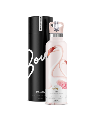 Puna | 25oz. Insulated Water Bottle Puna Flamingo design with PINK flip n sip lid WITH GIFT PACKAGING