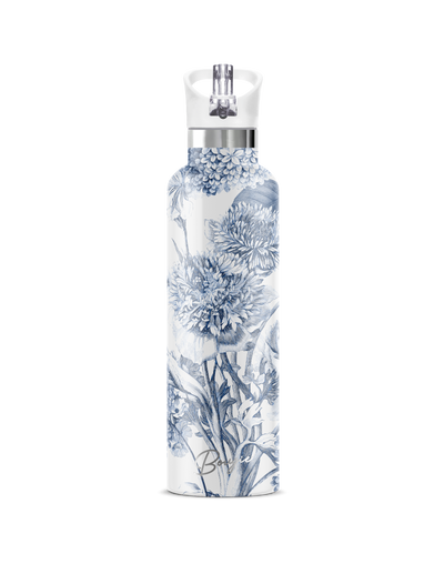 Toile Fleurie | 25oz. Insulated Water Bottle with matching white flip n sip lid 