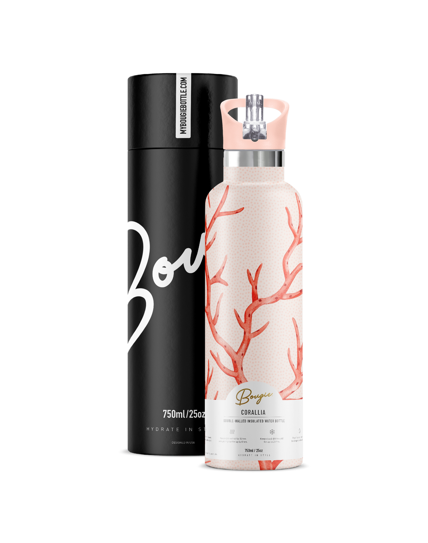 Corallia | Coral 25oz. Insulated Water Bottle - My Bougie Bottle