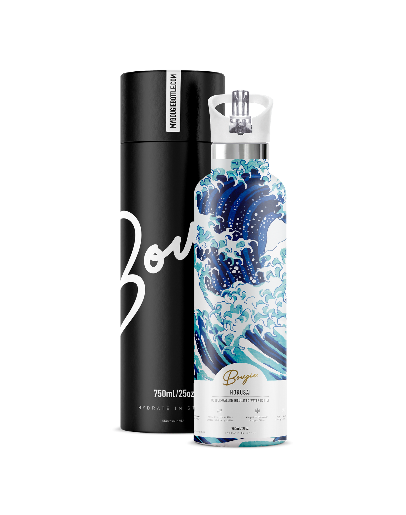 Hokusai | 25oz. Insulated Water Bottle - My Bougie Bottle
