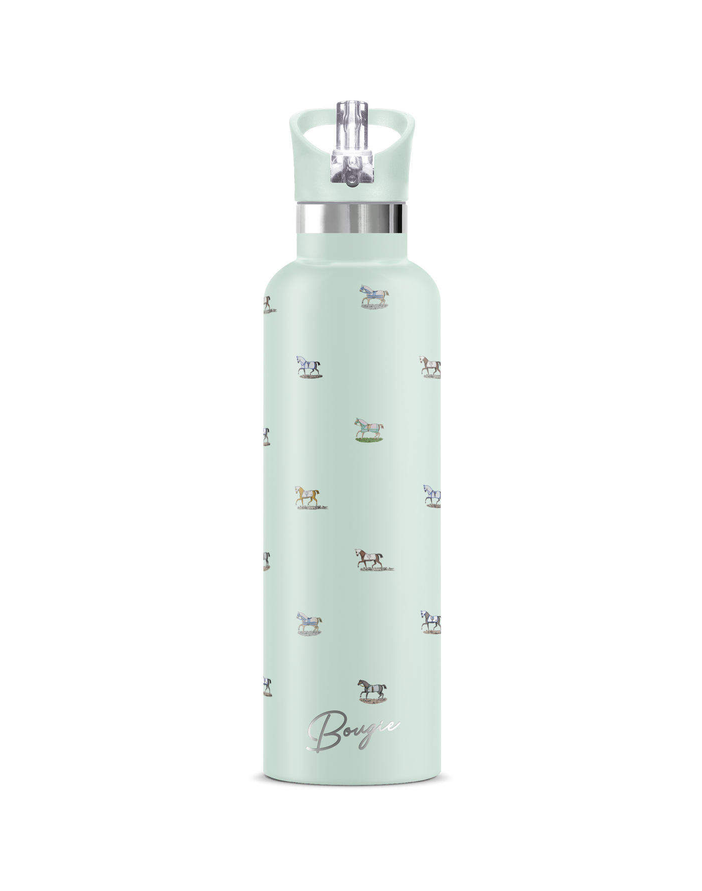 Veredus I | 25oz. Insulated Water Bottle horse print design with matching mint color flip n sip lid