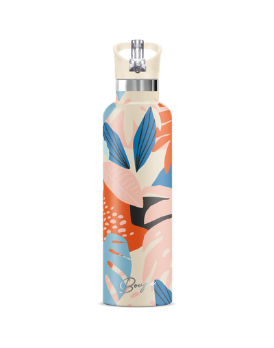 Keani | 25oz. Insulated Water Bottle contemporary Hawaiian inspired print design with matching sand colored flip n sip straw lid. 