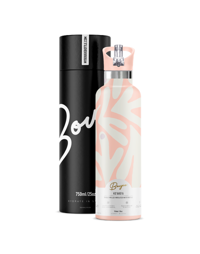 Ko'ako'a | 25oz. Insulated Water Bottle Coral Reef Design with matching pink coral flip n sip lid with gift tube packaging. 