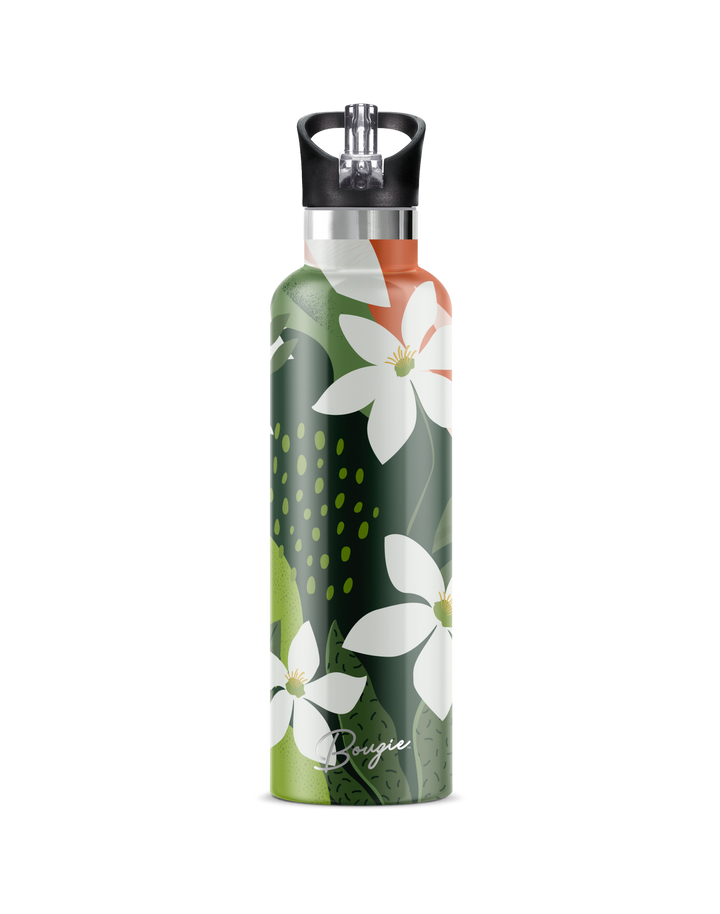 Floral Water Bottle – Gardinia Flower Design Stainless Steel