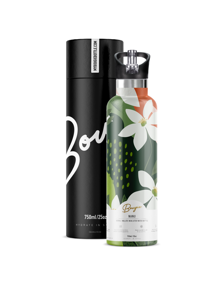 Floral Water Bottle – Gardinia Flower Design Stainless Steel