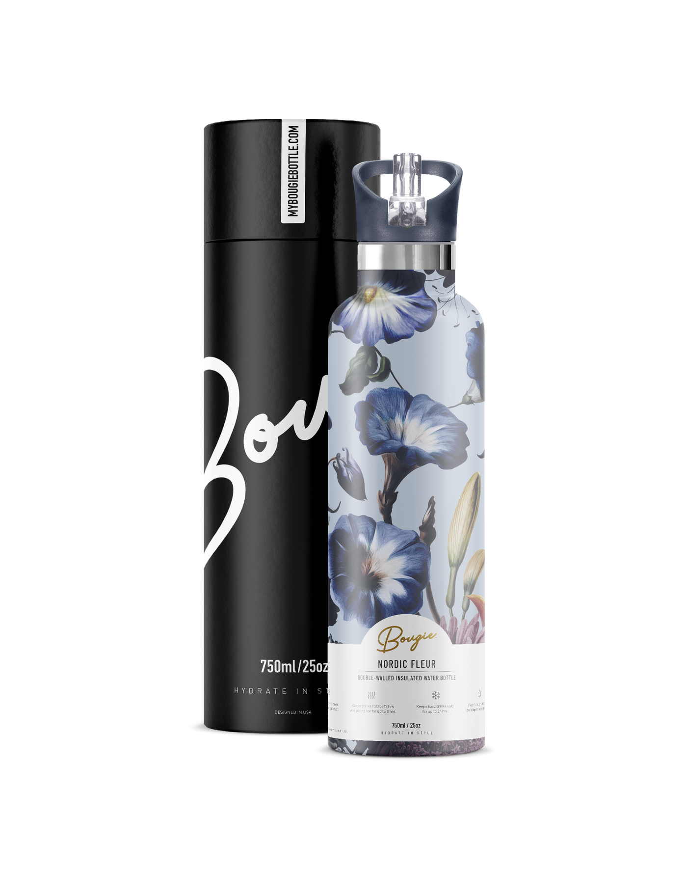 Nordic Fleur | 25oz. Insulated Water Bottle - My Bougie Bottle
