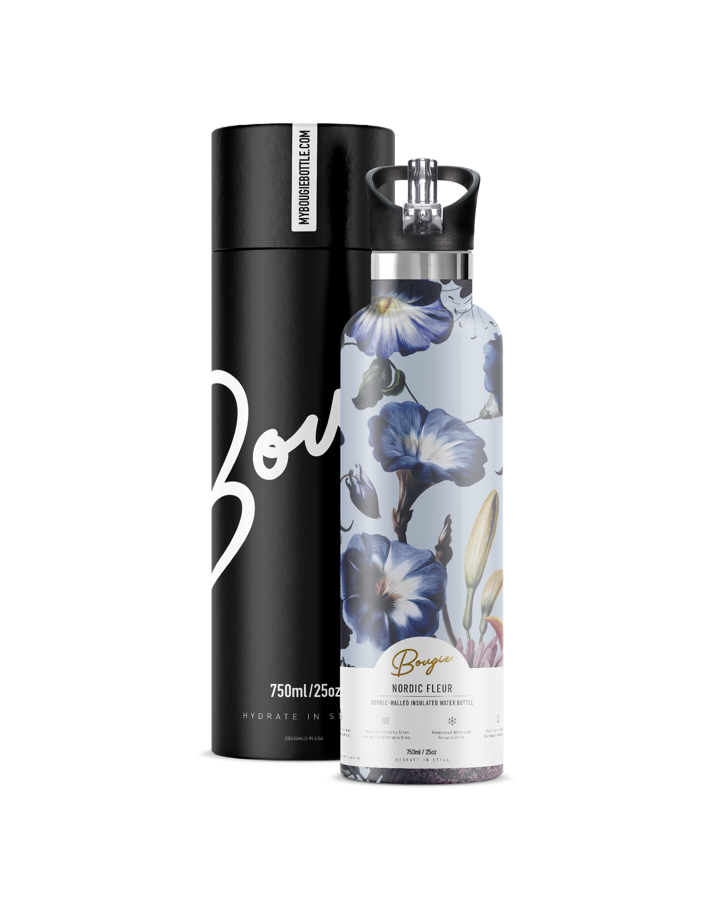 Nordic Fleur | 25oz. Insulated Water Bottle - My Bougie Bottle