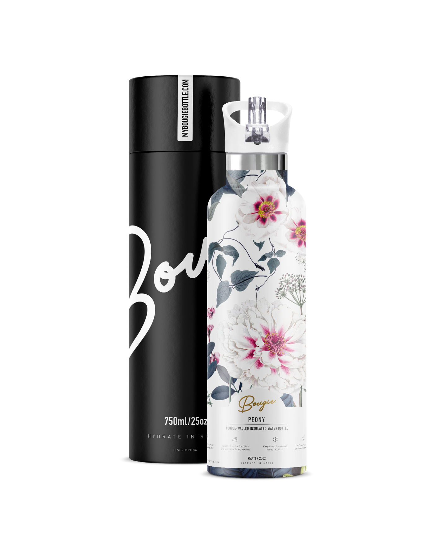 Peony | 25oz. Insulated Water Bottle - My Bougie Bottle
