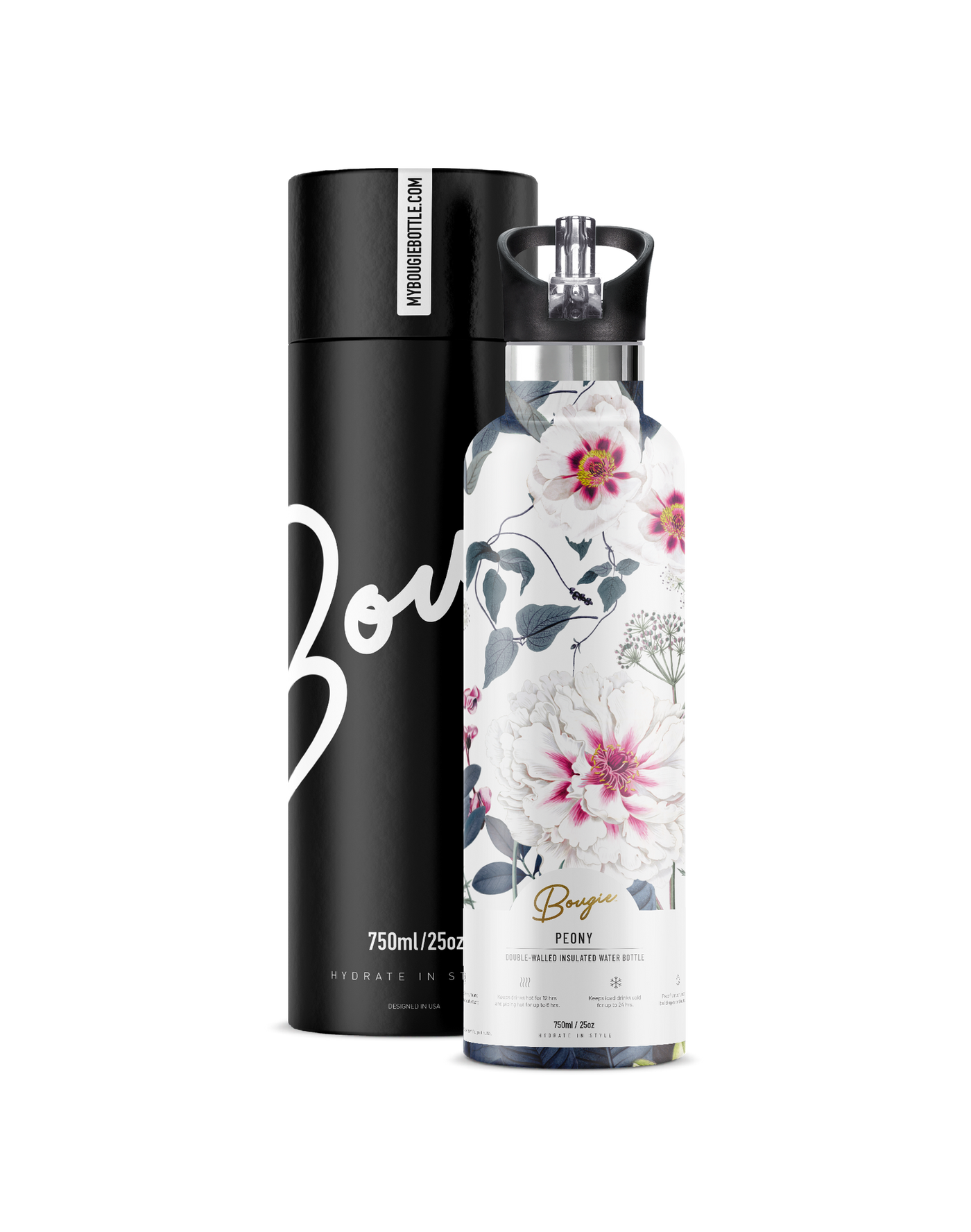 Peony | 25oz. Insulated Water Bottle - My Bougie Bottle