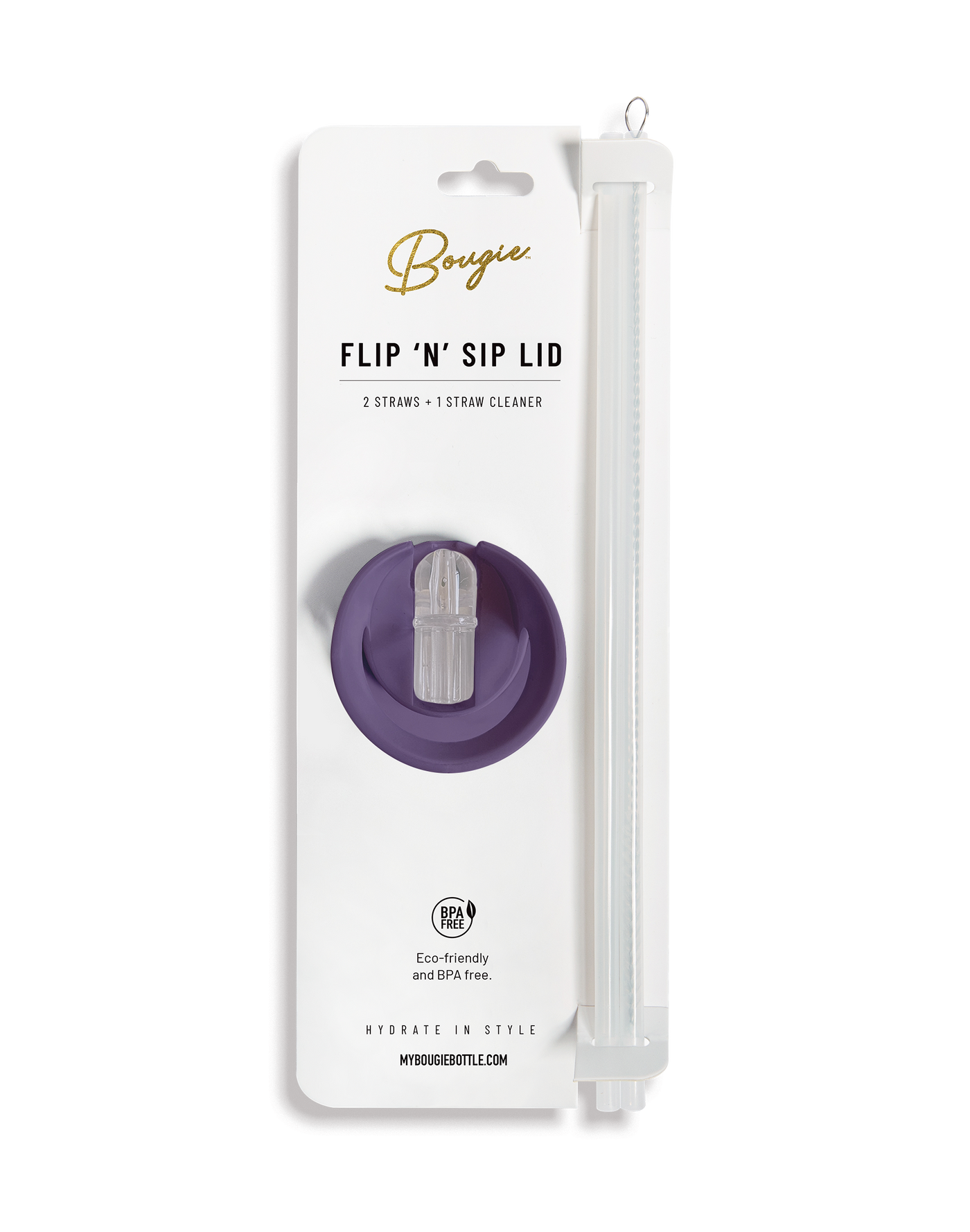 Flip ‘N’ Sip Lid Purple | 2 Straws + 1 Cleaner