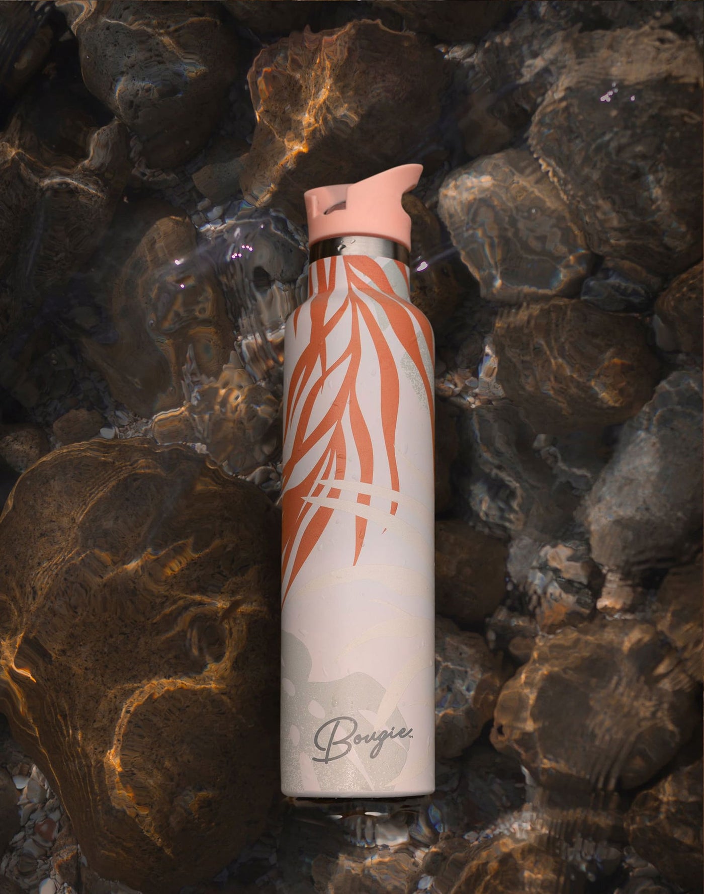 25oz Tropical-inspired Insulated Bottle with a Stylish Peach Lid