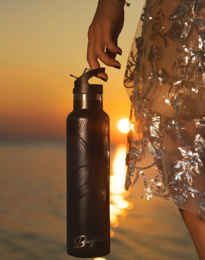 Luxurious Lotus Flower Design Water Bottle with Black Lid