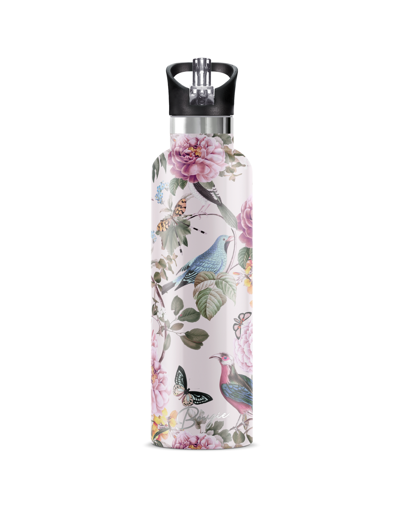 My Bougie Bottle Insulated Water Bottle in Primavera Design with Butterflies, Birds, and Flowers. 