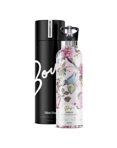 My Bougie Bottle Insulated Water Bottle in Primavera Design that comes with Gift Tube, Straws, and Soft Brisled Pipe Cleaner. 